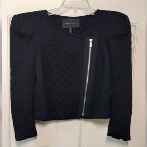 BCBGMaxAzria Black Quilted Crop Jacket with Diagonal Zipper, Size S
